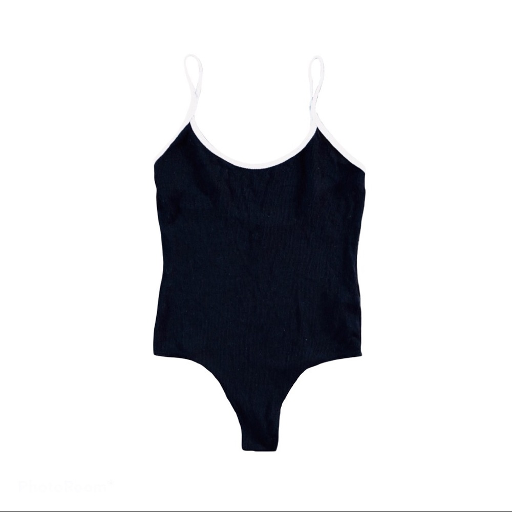 ribbed black with grey lining cami bodysuit